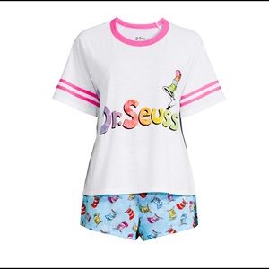 NWT L 12 14 rainbow Dr Seuss cat hat summer pajamas socks retro mothers day pjs